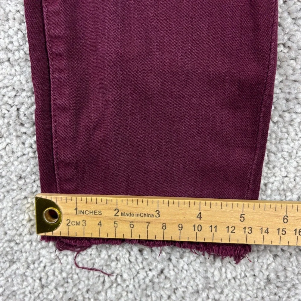 7 For All‎ Mankind The Ankle Skinny Jeans Maroon Burgundy Raw Hem Size 26 Womens